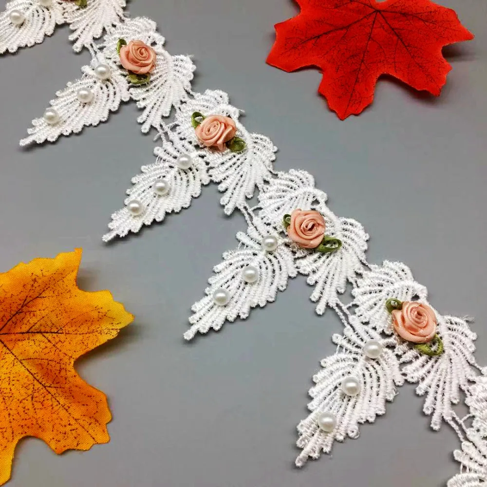 36 х жемчужные цветы листья винтажная кружевная отделка искусственная ткань с