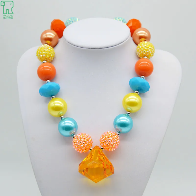 

Children Halloween Baby Girls Chunky Beads Rhinestone Pendant Necklace Kids Bubblegum Necklace Party Jewelry