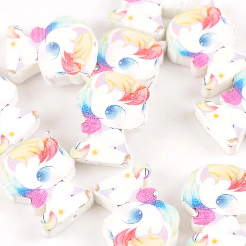 10 шт смешанных цветов Единорог шаблон деревянные бусины для изготовления