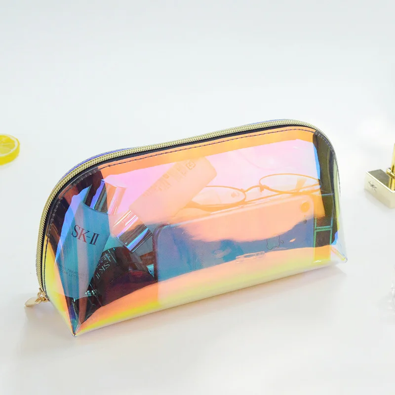 Прозрачный лазерный клатч для макияжа с молнией большая емкость косметичка
