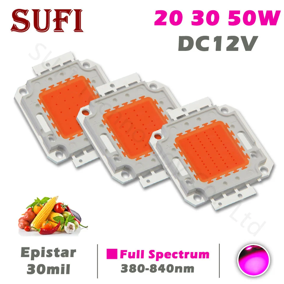 

DC12V LED Grow Chip 20W 30W 50W Full Spectrum 380-840nm 20 30 50 W Watt Light Beads For Indoor Plant Vegetable And Fruit Grow