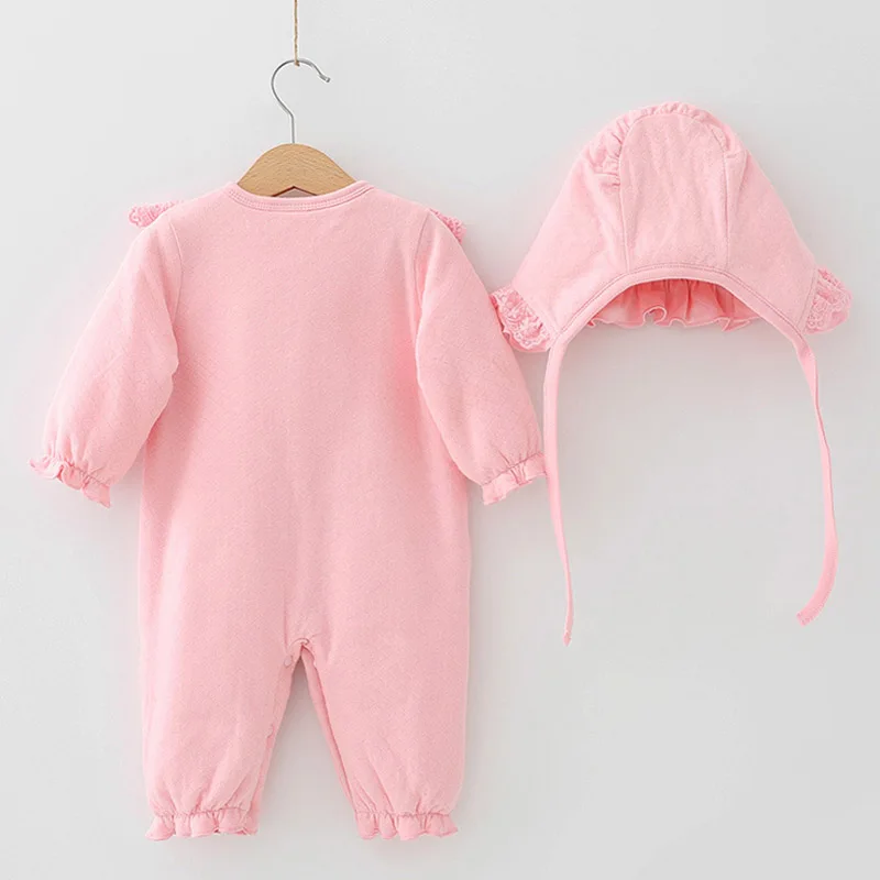 Плотная хлопковая одежда для маленьких девочек с шапкой новая милая малышей на