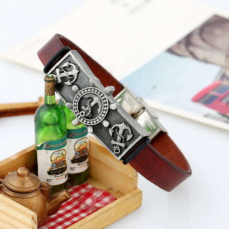 2019 New Anchor Leather Bracelets Stainless Steel Buckles Bracelet | Украшения и аксессуары