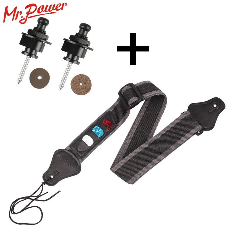 

Adjustable Nylon Guitar Bass Strap with Picks Holder W/3 Pick Plectrums Holders Leather Ends Belt Accessories