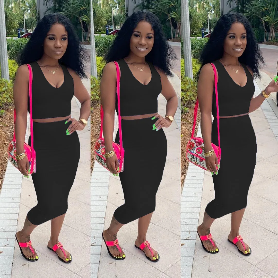 Женский однотонный костюм на бретелях облегающая юбка миди Клубные вечерние