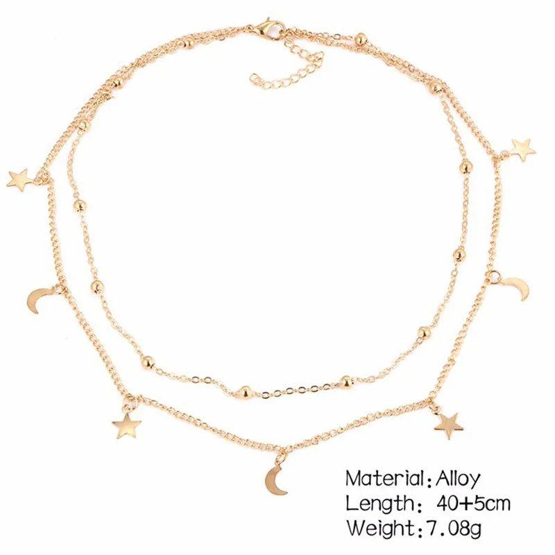 Женское Двухслойное ожерелье чокер с подвеской в виде звезды и Луны|charm choker|choker