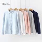 Женская блузка из хлопка FEKEHA, повседневная Однотонная рубашка с длинным рукавом, для офиса