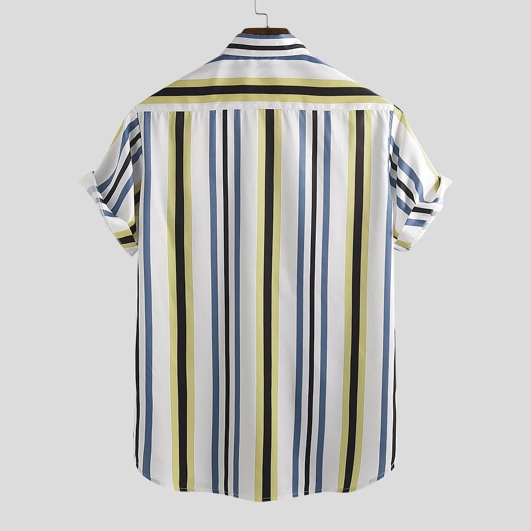 Mens tops Breathable Striped shirts Turn Down Collar Short Sleeve Loose Casual summer fashion Shirts new arrivals#G8