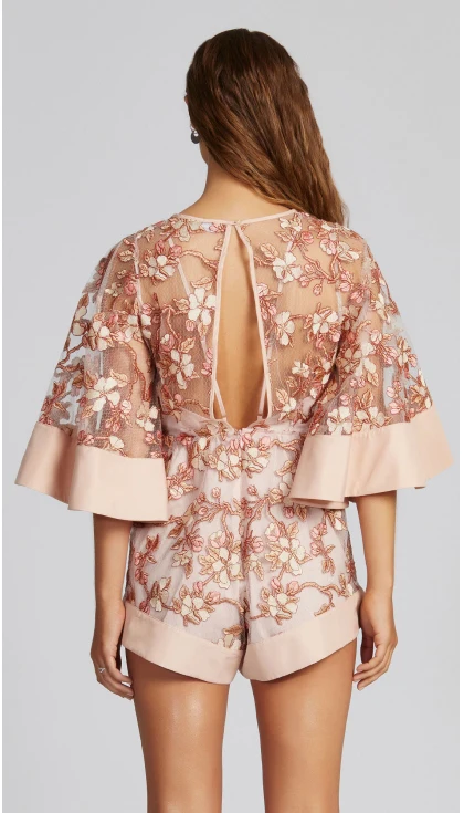 Женский комбинезон с открытой спиной кружевной цветочной вышивкой Элегантный