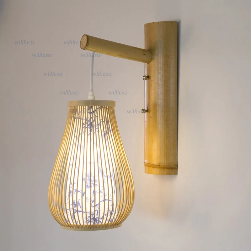 買取 中国スタイルのレトロな壁燭台ランプヴィンテージランタン青と白のパターン通路廊下ビストロレストランバー手作りライト