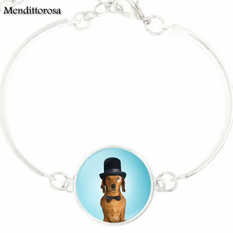 EJ Glaze Bracelet Bangle Glass Cabochon Jewelry Silver Color Long For Women Choker Dog In Top Hat | Украшения и аксессуары