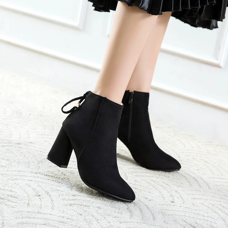 BLXQPYT/Botas Mujer зимние ботинки новые женские с острым носком и пряжкой пикантные