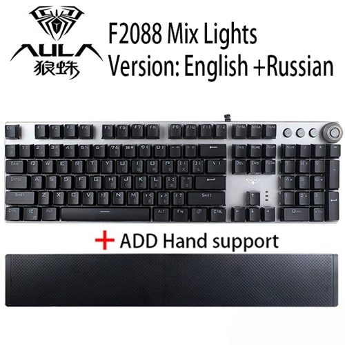 English ADD Russian AULA, Проводная Механическая usb-клавиатура с защитой от привидения, 104 русскими клавишами, для компьютера, геймера, металлическая игровая клавиатура, арабский, испанский, иврит - Цвет: English ADD Russian