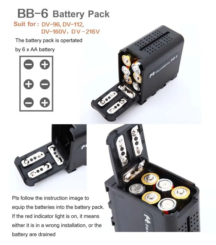 FALCON EYES 6 шт. AA аккумулятор чехол мощность как фотоэлемент для светодиодных