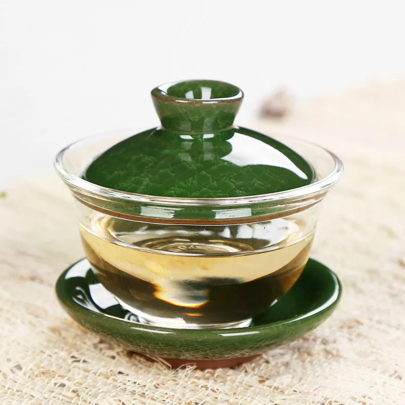 Зеленый Мойлор стакан из прозрачного стекла керамическая чаша Gaiwan Celadon чайный набор кунг-фу чаша Sancai чайная чашка A - Цвет: Зеленый
