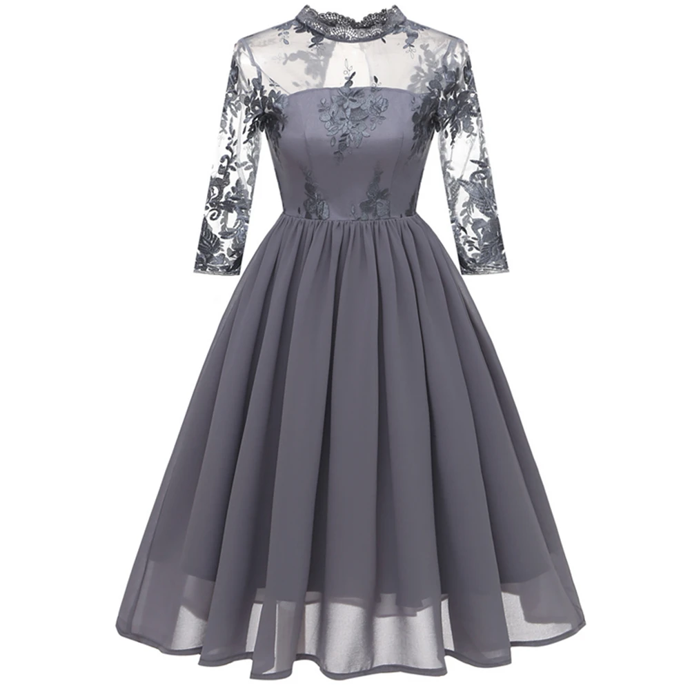 2018 Chiffon Lace Summer Dress Women Vintage Sexy A Line Knee Length Gray Pink Blue Vestidos Verano | Женская одежда