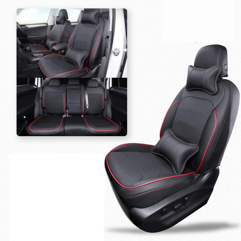seasons black red 2 Lsrtw2017 Роскошные волокна кожаные подушки сиденья автомобиля коврик для Volkswagen Tiguan - Название цвета: seasons black red 2