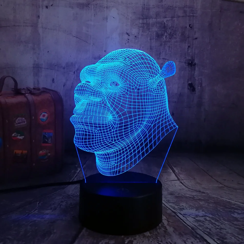 Шрек из мультфильма 3D светодиодный визуальный ночной Светильник s для детей USB