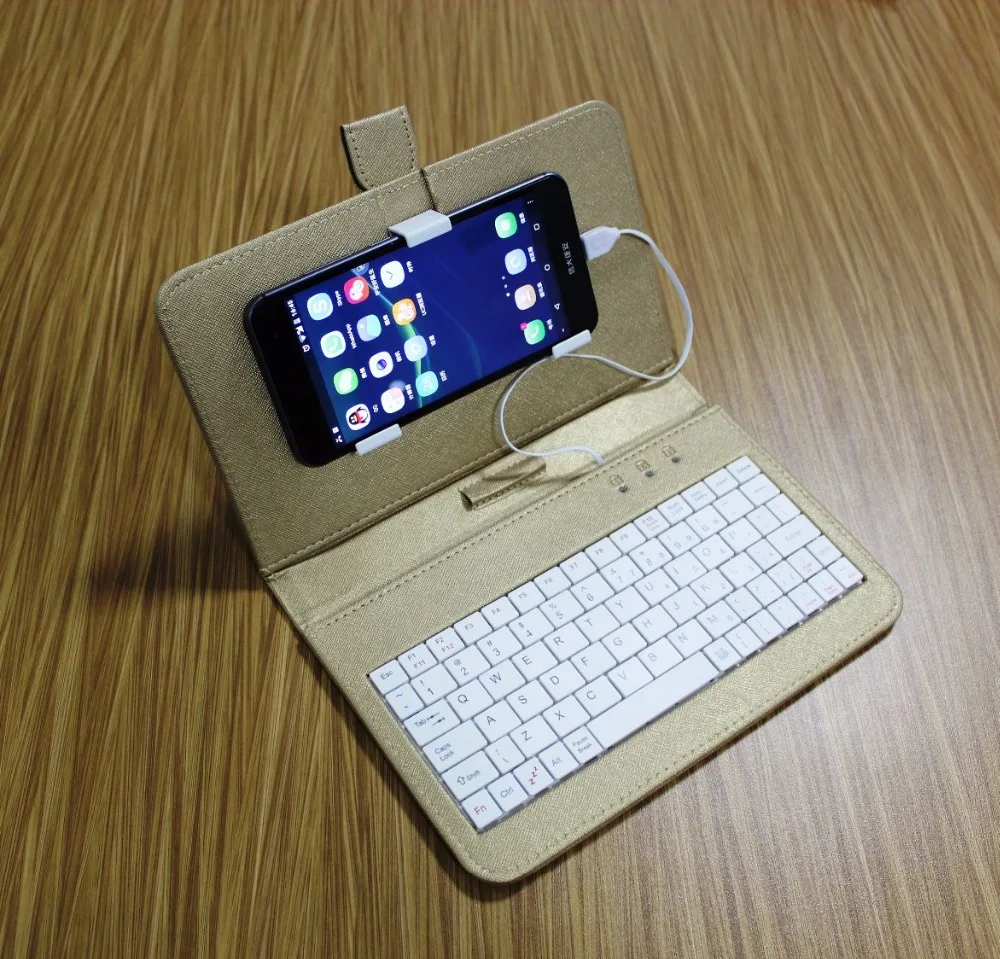 Мобильный телефон чехол с проводной USB клавиатурой и мышью однотонный кожаный