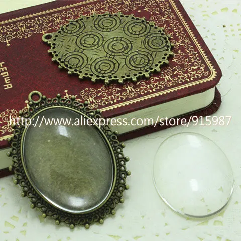 

Sweet Bell (5 set/lot) Antique Bronze Oval 30*40mm Cabochon Pendant Settings + Clear Glass Cabochons