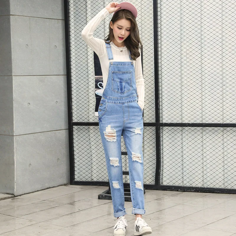 2019 nowy luźne koreański nowych kobiet kombinezon denimowe fartuchy na co dzień zgrywanie dziewczęce spodnie jeansowe