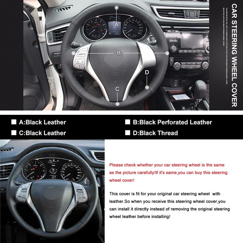 

DIY Sewing-on PU Leather Steering Wheel Cover Exact Fit For Nissan Teana Altima 2013-2016 X-Trail QASHQAI Tiida
