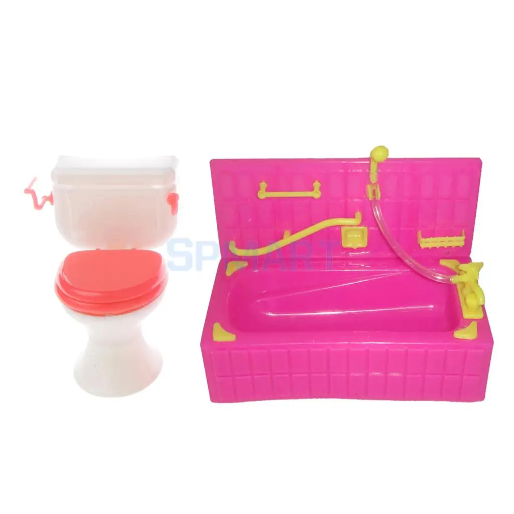 MagiDeal Plastic Dolls House Miniature Bathtub+Toilet Bathroom Furniture Decor Accessory for Kids Children Pretend Play Toys | Игрушки и