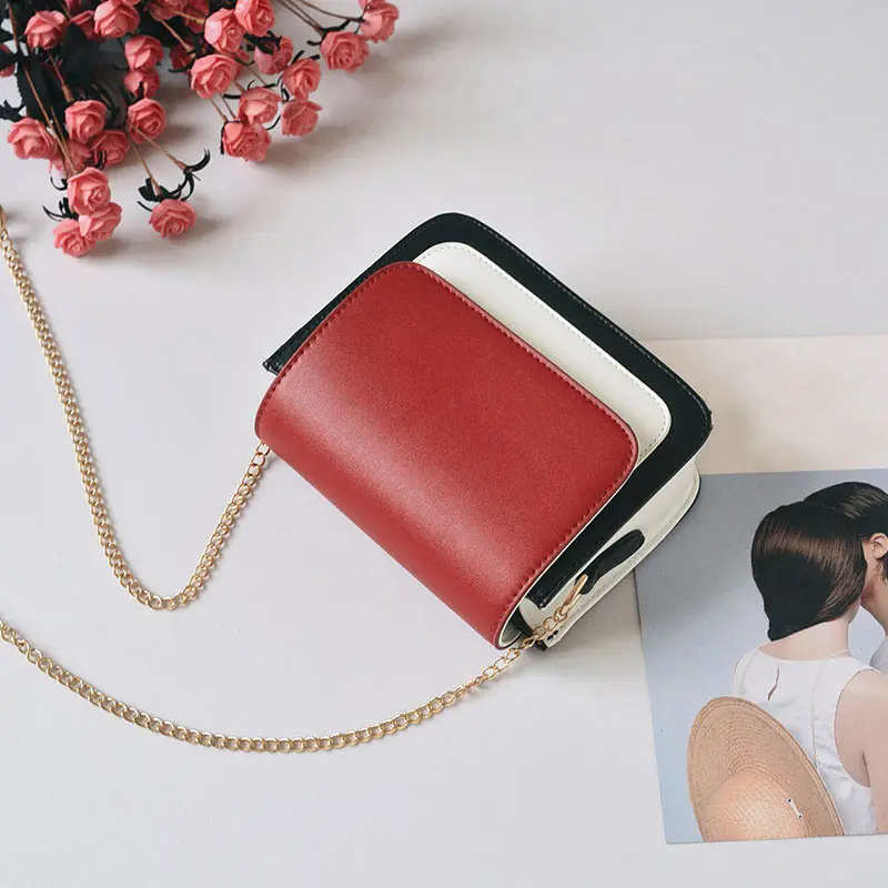

Woman Bag 2018 Simple Fashion Women Shoulder Bags Ladies' PU Leather Handbag Hit Color Metal Chain Girls Travel Dating Beach Bag