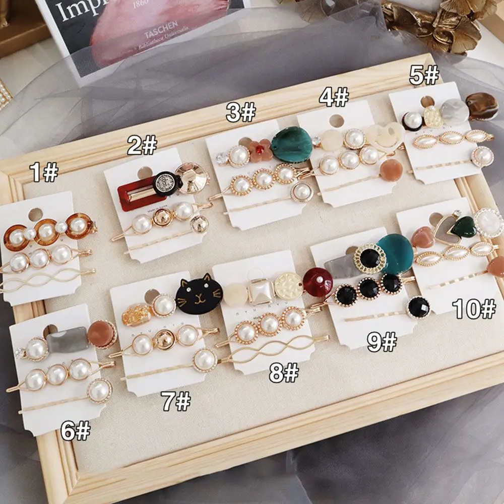 

Fashion 3Pcs/set Pearl Metal Gold Color Hair Clip Bobby Pin Barrette Hairband Hairpin for women girls Hair Accessories