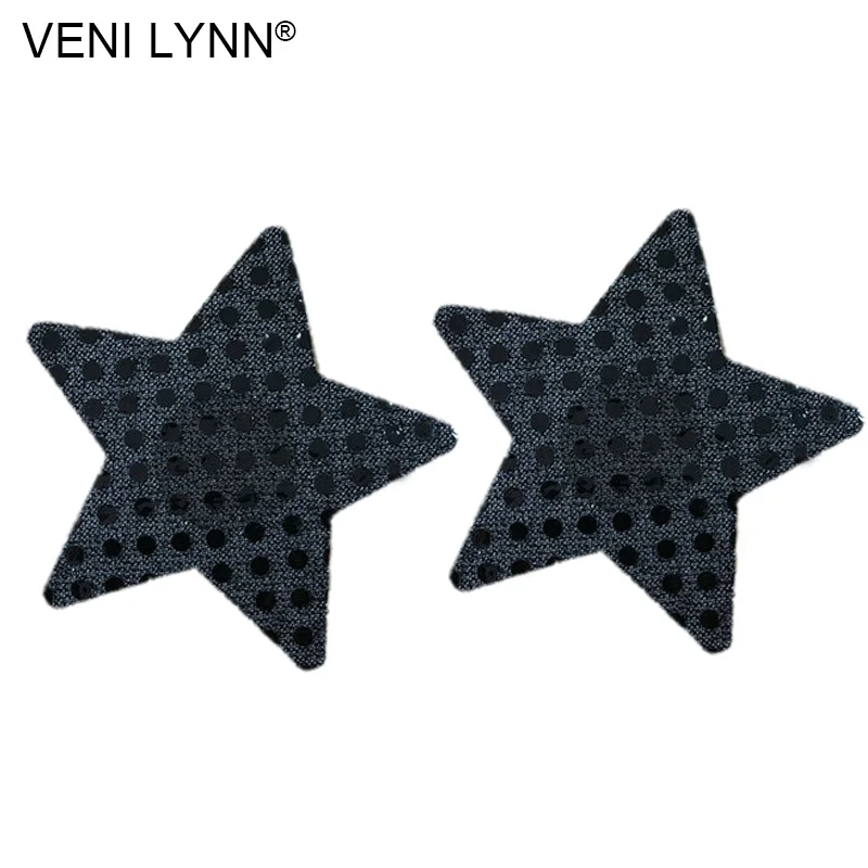 VENI LYNN, 5 пар, форма звезды, одноразовые наклейки на соски для девочек, секс-лента, красная повязка на грудь, лепестки, цветные накладки на грудь, аксессуары - Цвет: Черный