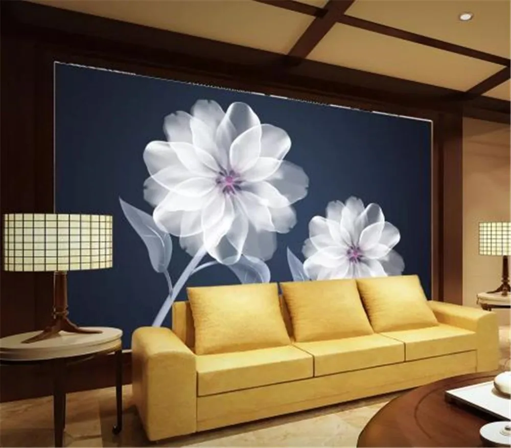 3d обои Новый китайский стиль рисованная вручную мечтательные белые цветы