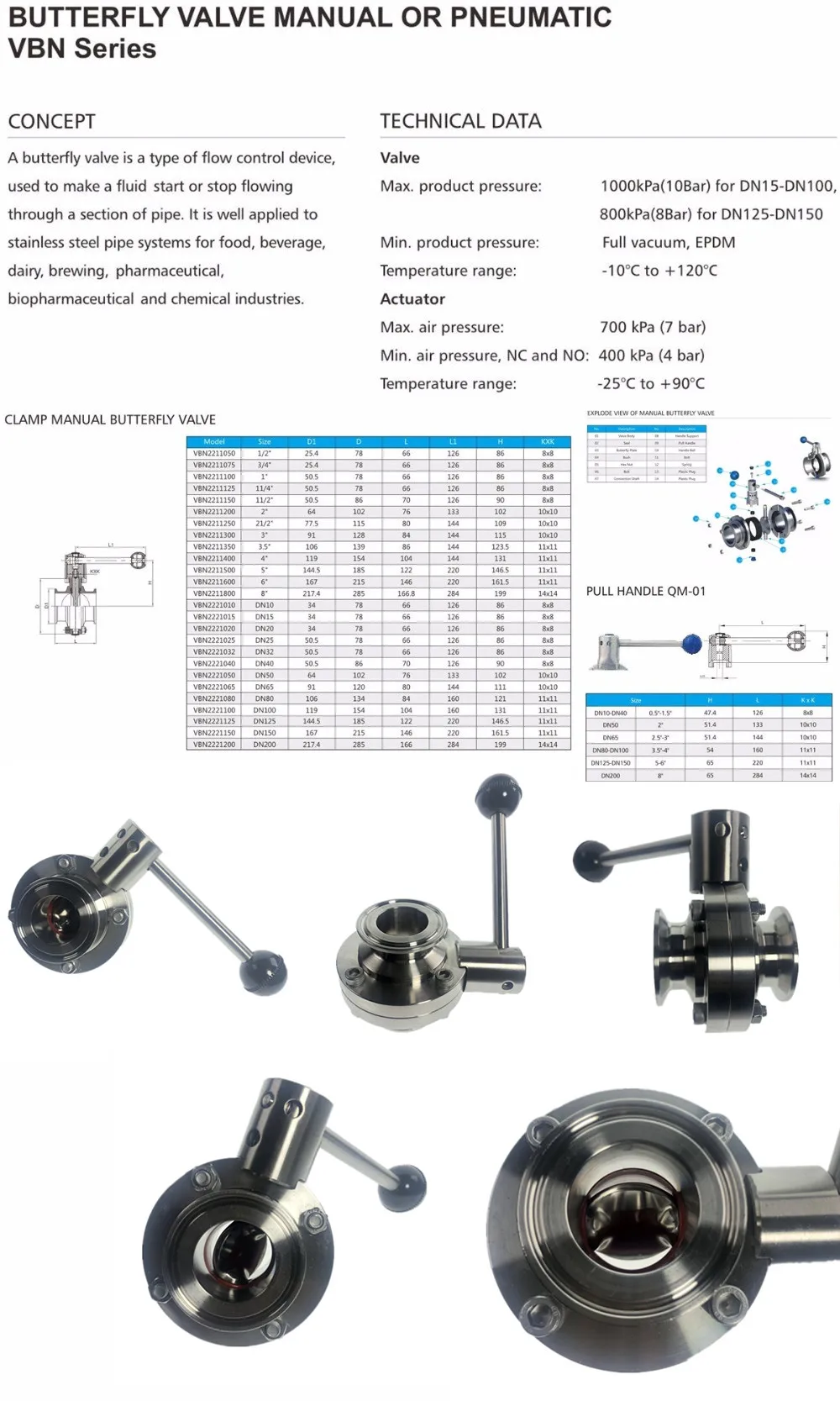 DN25-DN50 Tri Clamp санитарно нержавеющая сталь SS304 клапан-бабочка Силиконовое уплотнение Потяните ручку дома варочный клапан