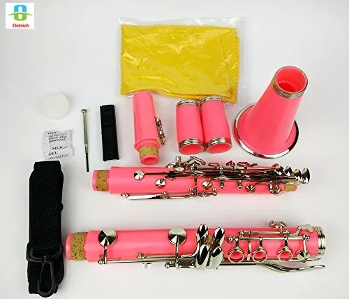 

Bb Clarinet Pink Color 17 Keys Nickel Plated With Case for Student Beginnerv