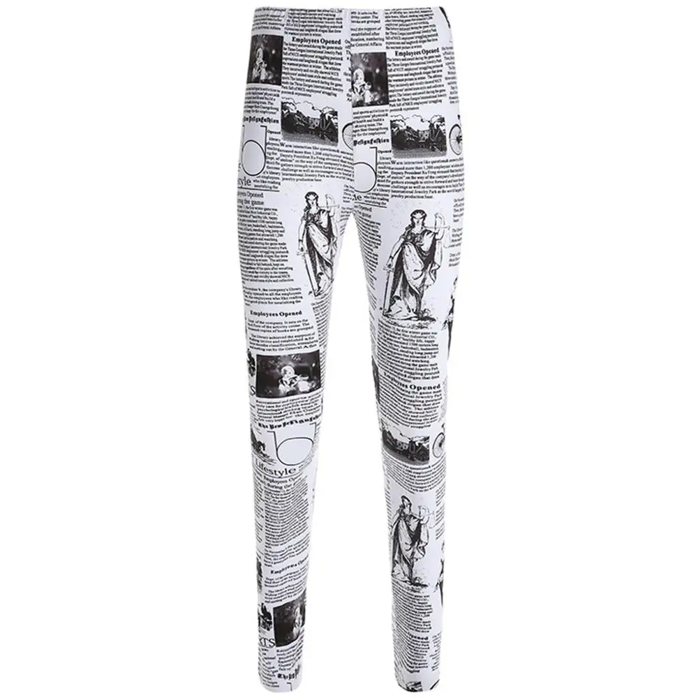 Женские Модные тренировочные штаны с газетным принтом для бега йоги спортивные