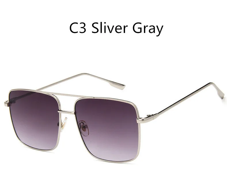 C3 Sliver Gray Квадратные Солнцезащитные очки, оправа для женщин, Золотой Металл,, фирменный дизайн, плоский верх, большие очки, оптическая оправа, мужские солнцезащитные очки унисекс, UV400 - Цвет оправы: C3 Sliver Gray