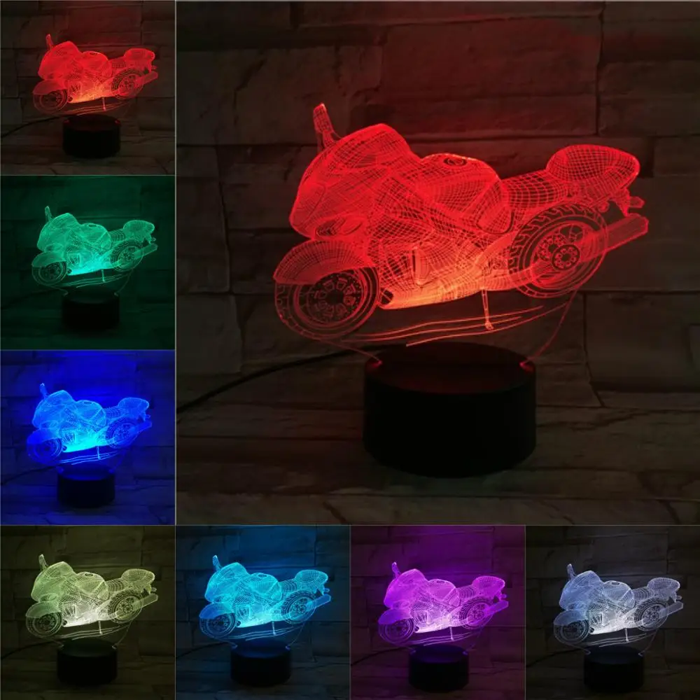 Крутой 3D ночник для мотоцикла настольная лампа иллюзисветильник льник RGB