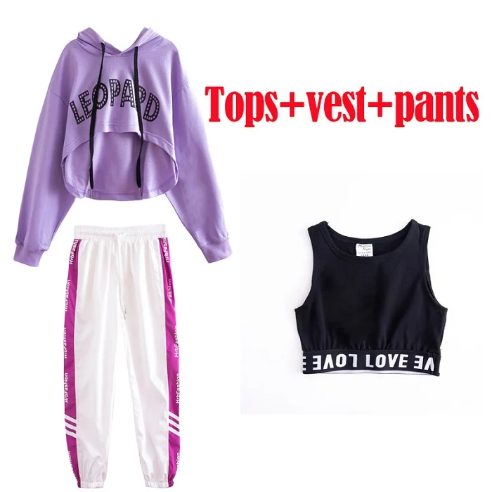 3 pieces set Детские топы, жилетка и штаны комплект одежды в стиле хип-хоп из 3 предметов костюм для джазовых танцев танцевальный костюм для девочек для бальных танцев, сценический костюм, DWY987 - Цвет: 3 pieces set