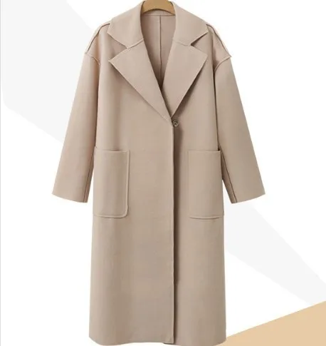 Beige Шерстяное Женское пальто размера плюс,, тонкое, бежевое, черное, дикое, с длинным рукавом, кружевное, Женская куртка, корейский стиль, повседневное, зимнее, длинное, женское, H168 - Цвет: Beige