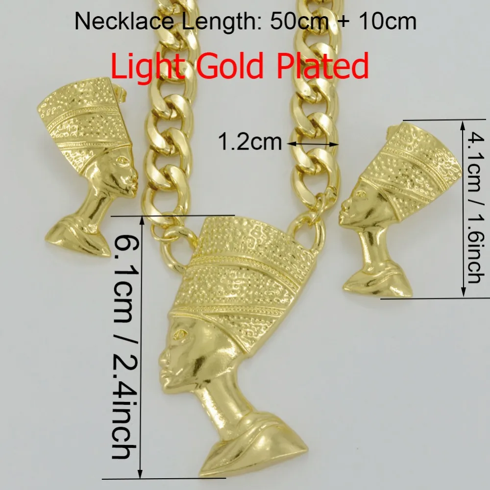 Anniyo Two Gold Color Egyptian Queen Nefertiti Pendant Thick Chain Earrings Sets Jewelry Africa Egypt #050406 | Украшения и