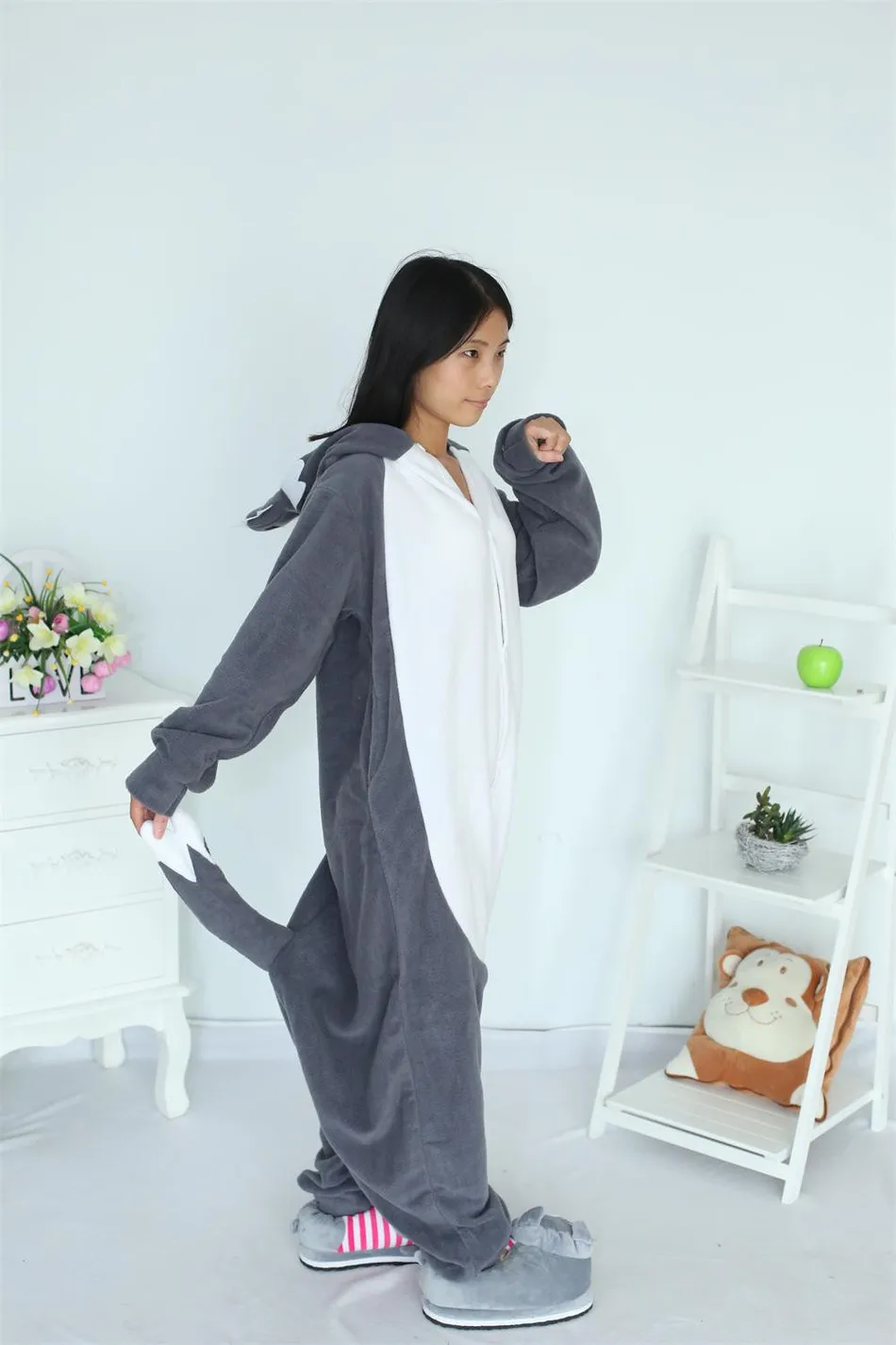 Кигуруми для взрослых Серый Волк ночнушка Пижама боди пижама в виде костюм