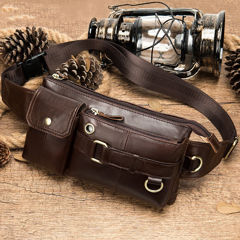 MVA Coffee Men`s Waist Pack Genuine Leather Men Crossbody Bag Casual Chest Cow Leater | Багаж и сумки