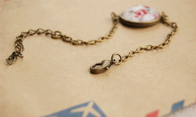 Прекрасная роза Цветочный принт круглый стеклянный кабошон Браслеты бронзовая