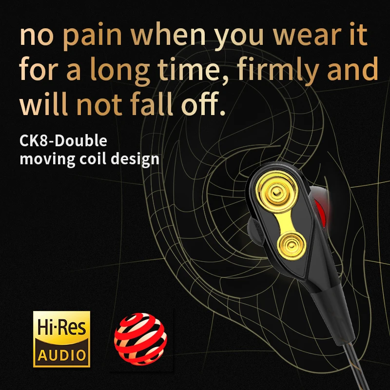 QKZ CK8 двойной драйвер наушники стерео Спортивная для бега гарнитура Hi Fi монитор с