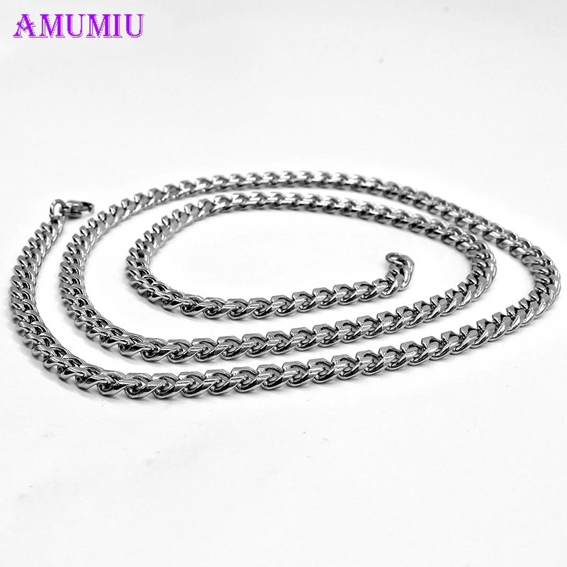 Мужская цепь AMUMIU из нержавеющей стали с цепочкой серебра 2018 модное длинное