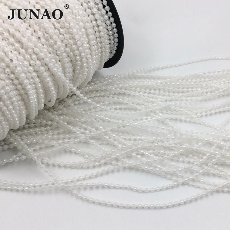 JUNAO 100 ярдов 3 мм белые жемчужные бусины цепочка свадебная аппликация круглая