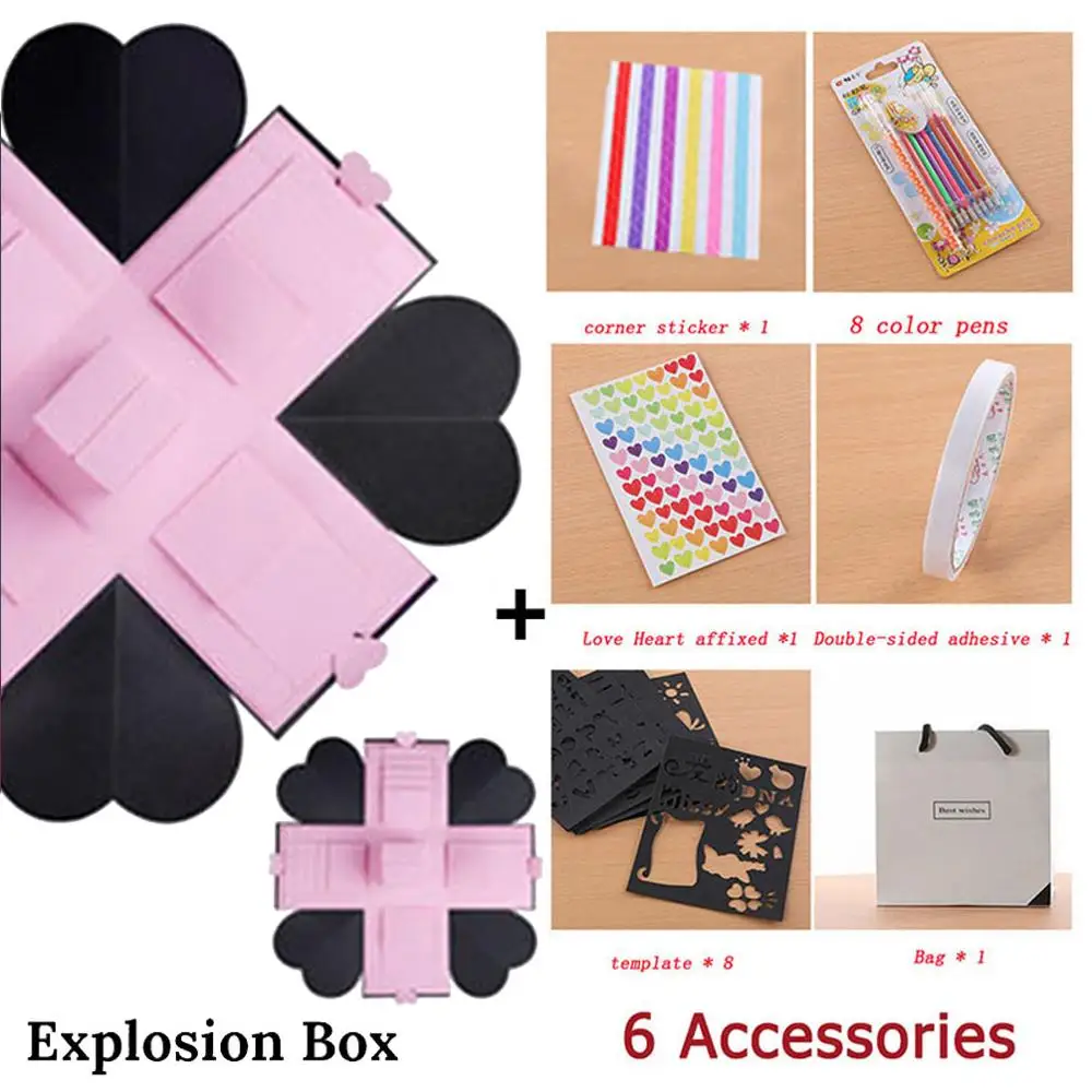 Black and Pink Свадебный подарок Взрывная коробка коробочка с сюрпризом креативные фото наклейки в альбом для свадьбы юбилей скрапбукинга подарок на день рождения сюрприз - Цвет: Black and Pink