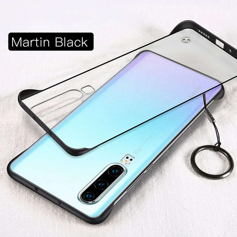 Ультратонкий Бескаркасный Матовый PC чехол для телефона huawei Honor P20 P30 20 Pro Lite Nova 3e 4e 5 5i с кольцом чехол для троса Coque Funda - Цвет: Black