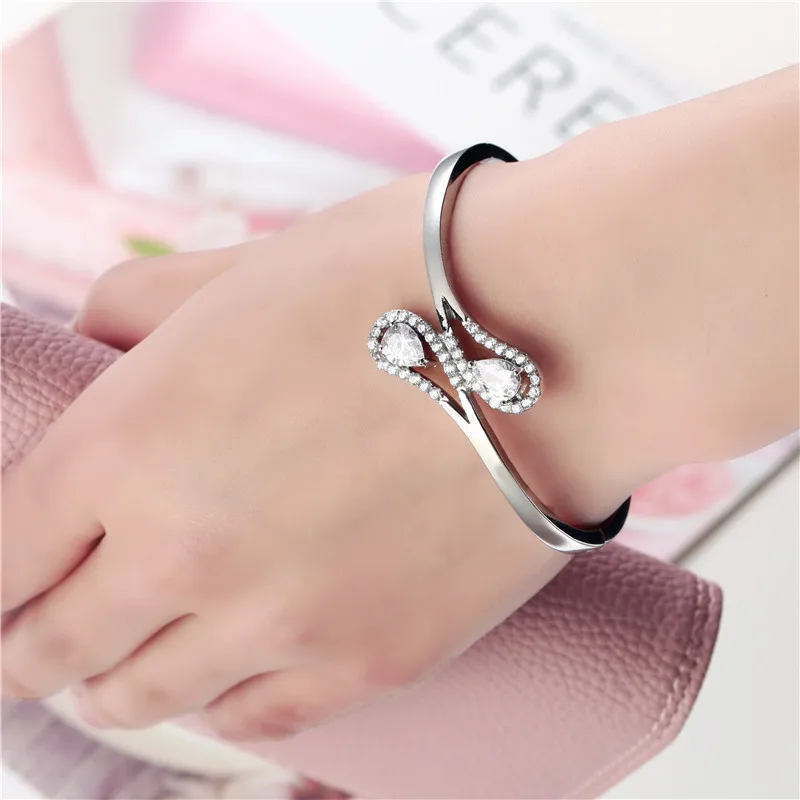 Silver Color Crystal Bracelet &amp Bangles for Party and Wedding High Quality Copper Gifts Cute Luxury | Украшения и аксессуары