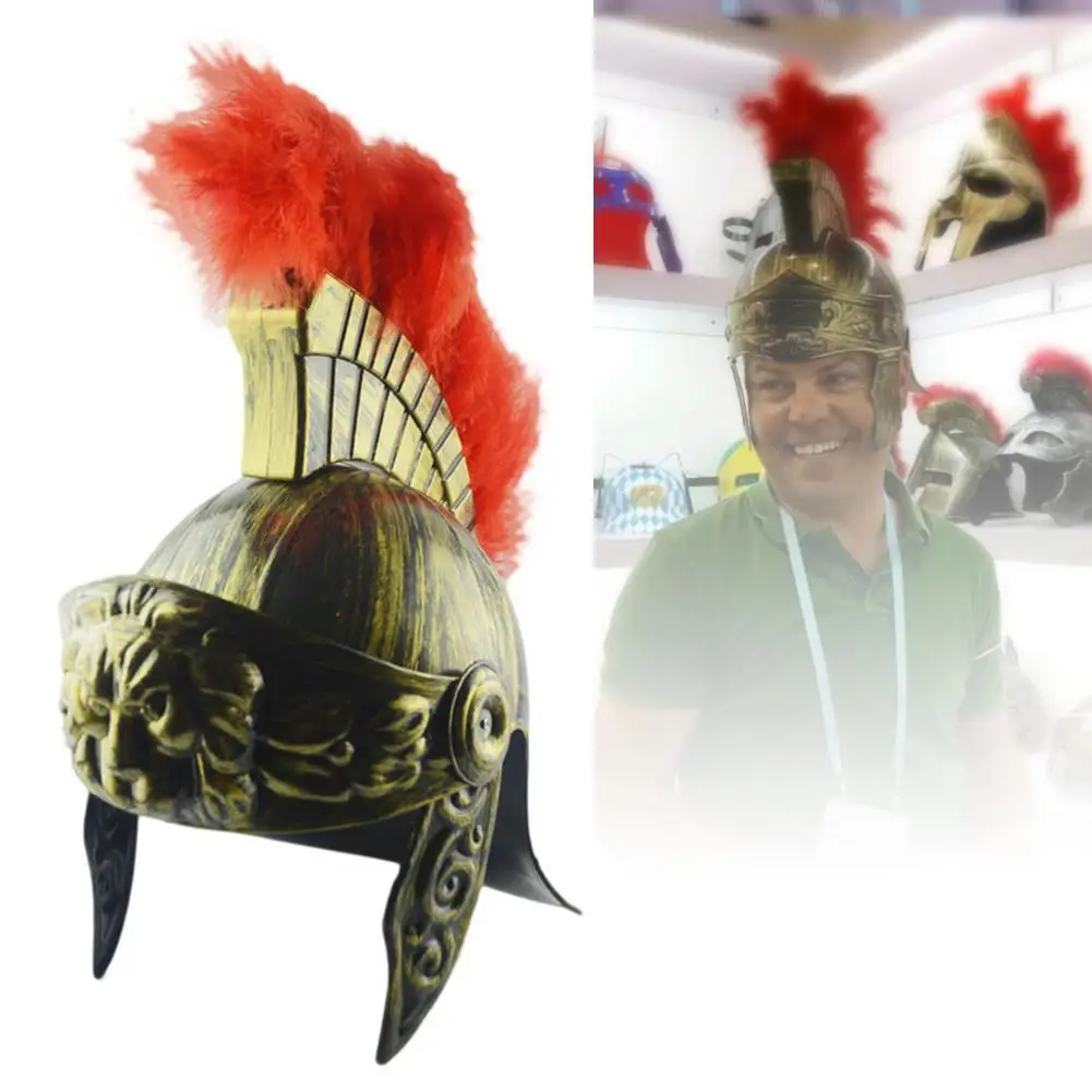 Plastic Samurai Helmet Spartan Hat Medieval Ancient Roman Vintage Helmet Feather Lion Cap