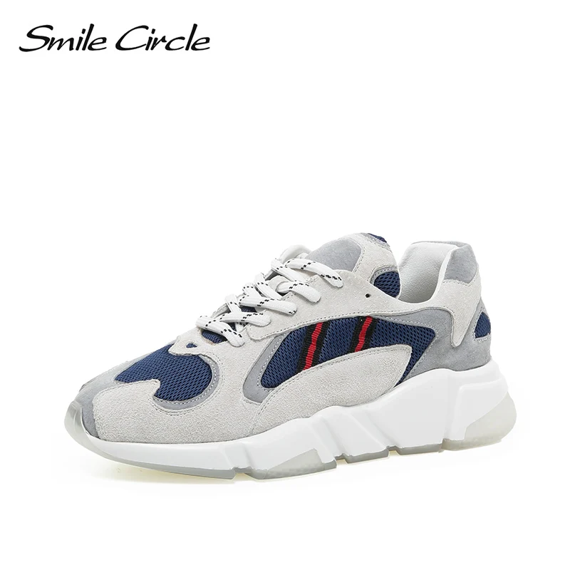 Smile Circle Breathable mesh sneakers platform casual shoes For women 2018 Autumn Lace-up mixed colors chunky | Обувь
